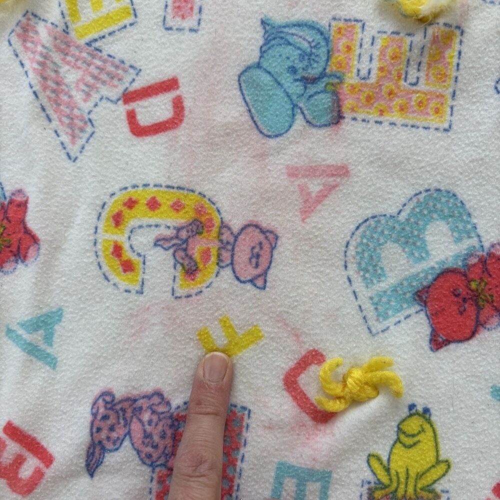 Vtg Baby Blanket Alphabet Nursery Animals 90s Fleece Handmade Cat Bear Elephant - Picture 4 of 11
